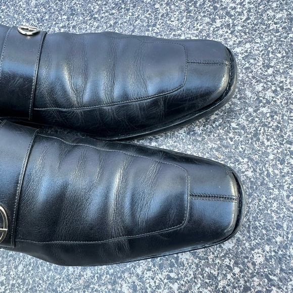 VINTAGE GUCCI BLACK LEATHER  G LOGO DETAIL LOAFERS Size 8-9 MADE IN ITALY - Picture 7 of 13